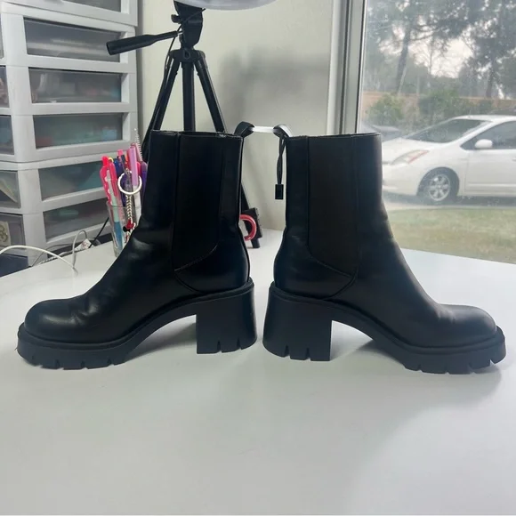 Zara Block Heel Platform Ankle Chelsea Boot Lug Sole Black Size 37 US 6.5 NWT - Picture 8 of 10